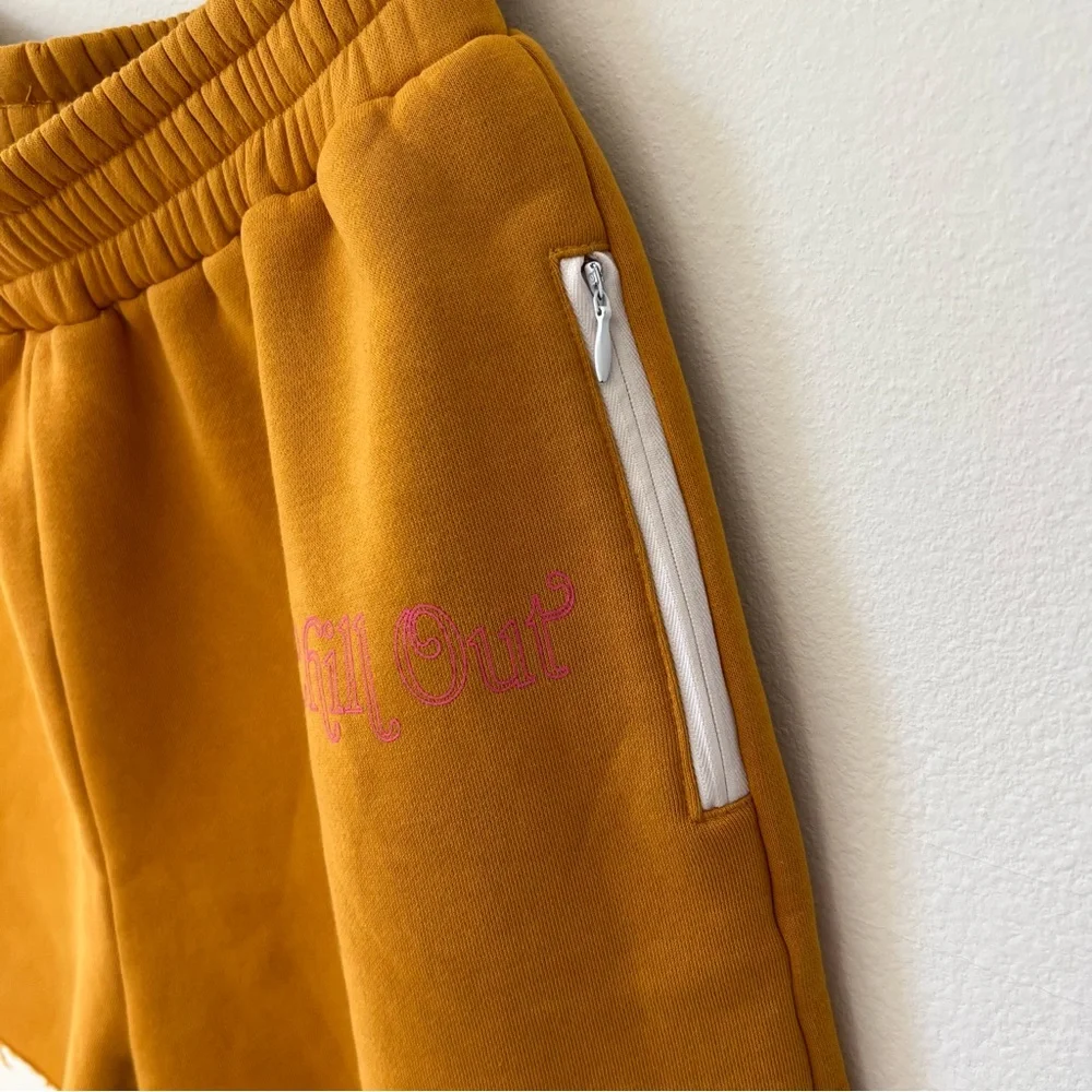 The Mayfair Group Chill Out high waist dark yellow fleece shorts Size 12 - Picture 4 of 10